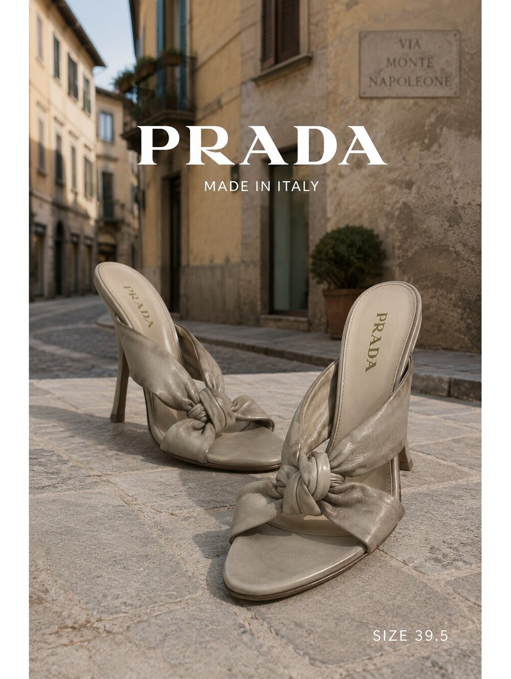 Prada Gray Leather Heels Sandals - 39.5